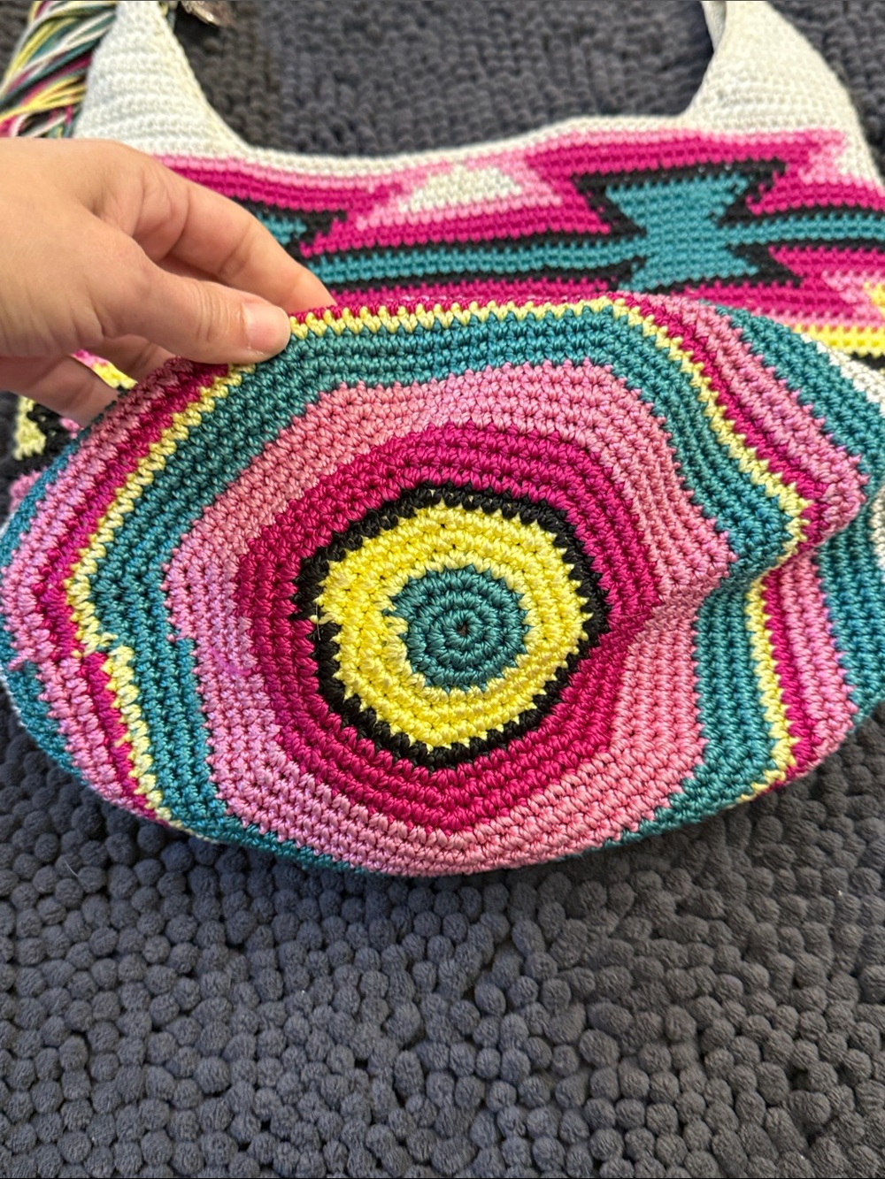 The Sak Crochet Shoulder Bag - Pink, Teal, Yellow, Cream - Picture 7 of 8